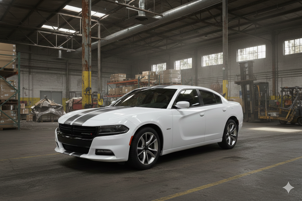 white dodge charger with full graphic kit