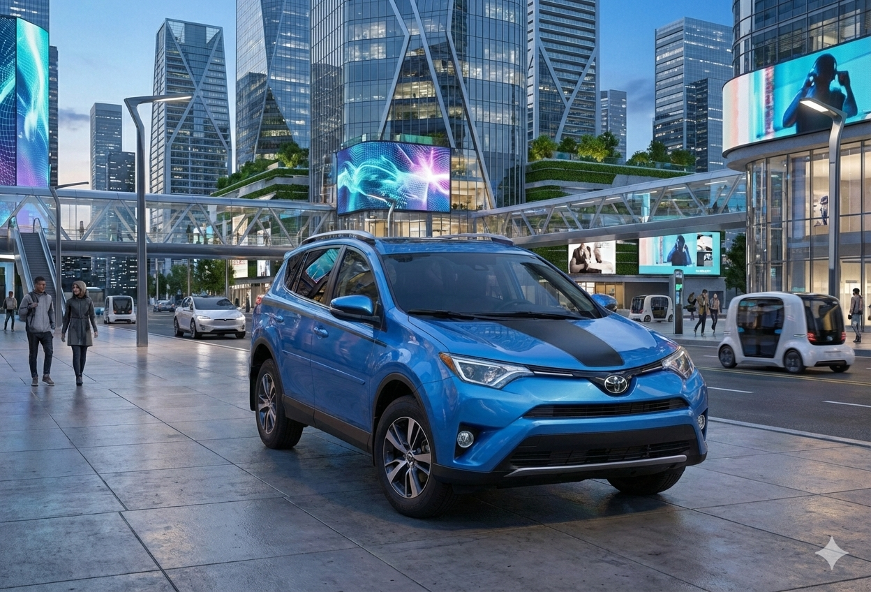 Toyota Rav 4 on the streets of a city being used as a daily driver car